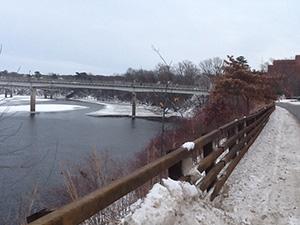 view of river and railing outside McIntyre Library